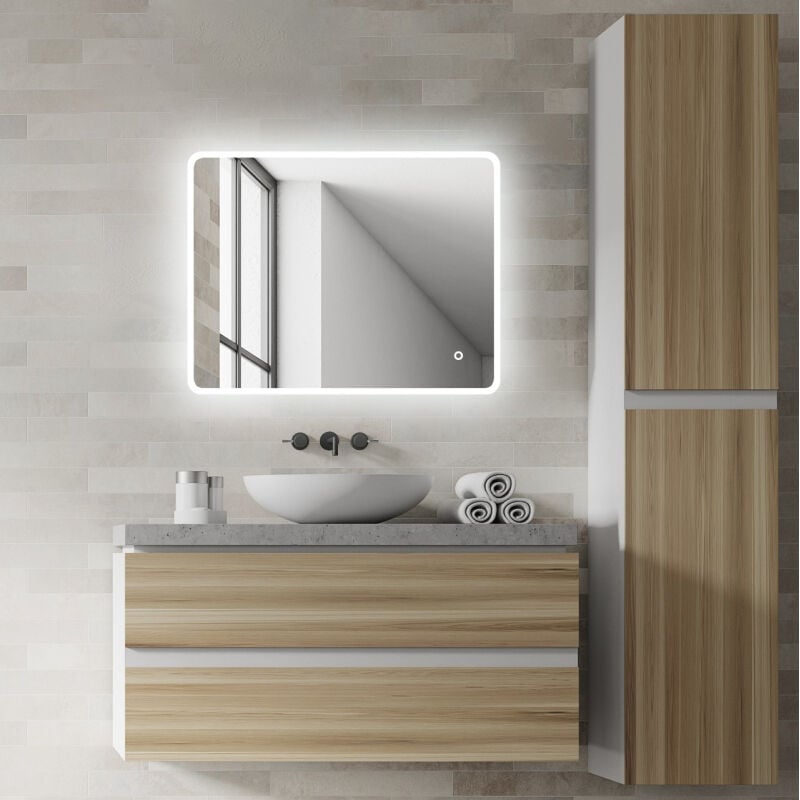 Miroir Salle de Bain - 90x70 cm - avec Éclairage Lumineux - RENZO