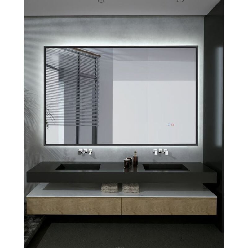 Ledimex - Miroir de salle de bain rectangulaire rétroéclairé avec cadre Modèle california Noir 120x80 [ ® ]