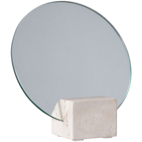 Miroir rond 18 cm sur support en travertin