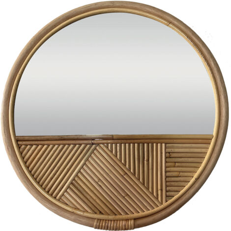 Miroir rond 40x40 cm en rotin naturel tressé et verre