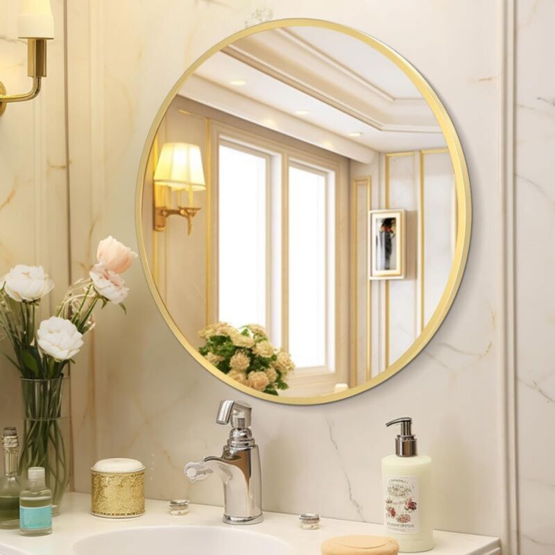 Cyslmuk - Miroir Rond 60cm Or Miroir Circulaire Miroir de Vanité avec Cadre en Alliage d'Aluminium Brossé Décoration Moderne pour Salle de Bain,