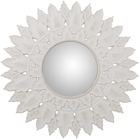 Miroir Rond Ø70 Cm Bois Décapé Blanc Ajouré, Int:Ø28 Cm °70X2 Cm, Int:°28 Cm