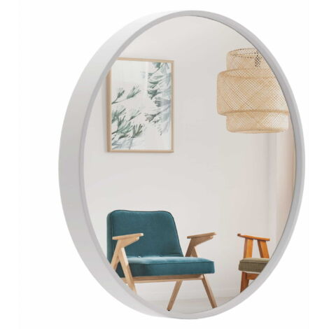 Miroir rond 70 cm, cadre en MDF, blanc