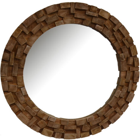 Miroir rond 90x4x90 cm en miroir et bois marron