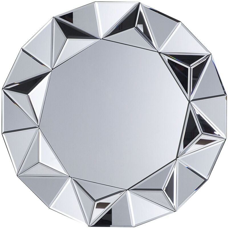 Beliani - Miroir Mural de Forme Ronde 77 cm de diamètre avec Cadre en Panneau à Particule Argenté Motif Abstrait pour Salon et Hall d'Entrée