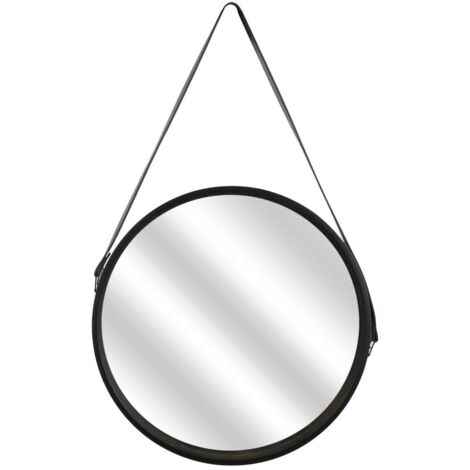 Miroir Rond avec Anse PU Noir Ø40 cm