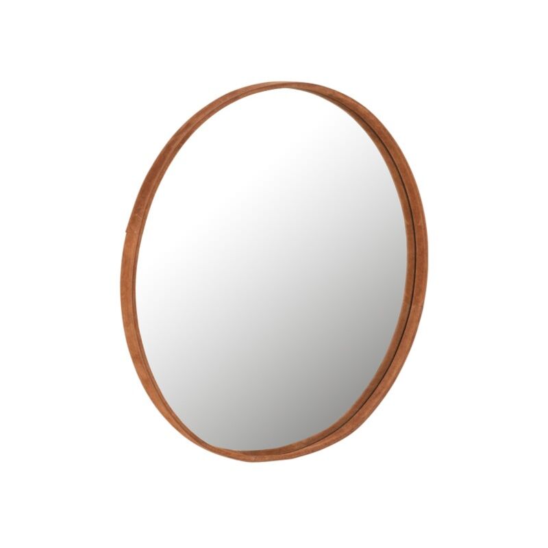 Jolipa - Miroir rond avec cadre en cuir cognac de 60 cm