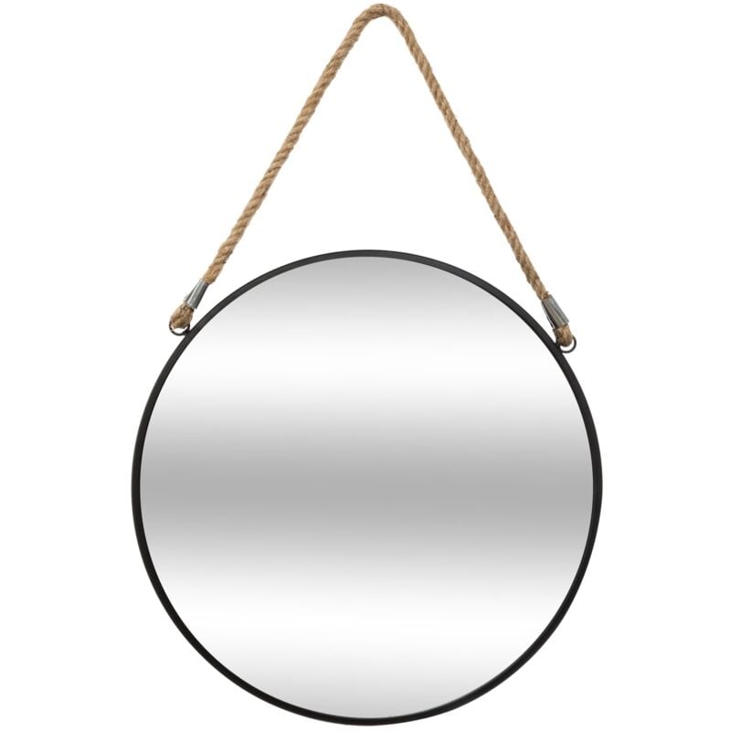 Miroir rond avec corde, en métalD. 55 cm