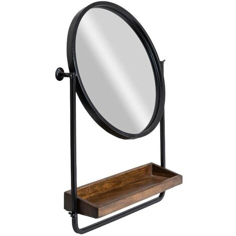 Miroir rond avec étagère en bois et métal Gary