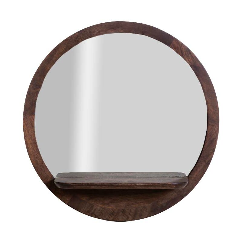 Miroir rond avec étagère en bois de manguier Marley