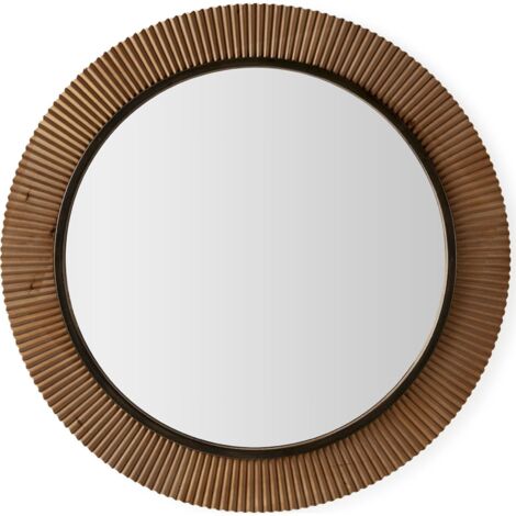 Miroir rond bois et métal doré style naturel élégant - bois foncé doré noir