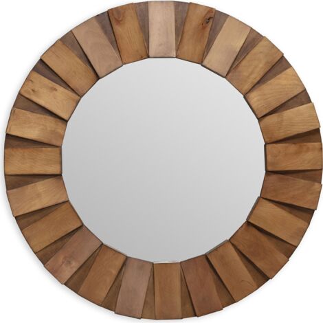Miroir rond bois naturel esprit chaleureux pour salon ou entrée - bois naturel clair et argenté
