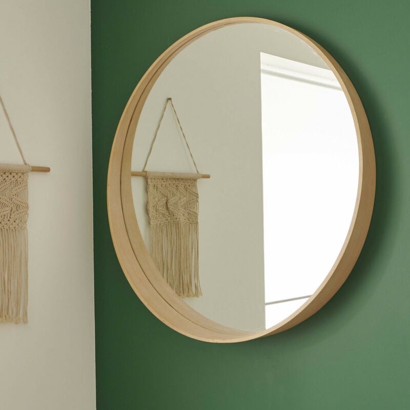 Miroir rond en chêne 80 cm VALI - Bois clair