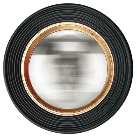 Miroir rond convexe noir et doré 38,5cm