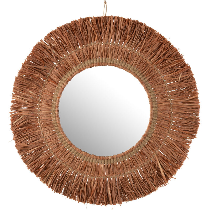 Miroir rond suspendu en raphia marron 61.5x2.5x61.5 cm