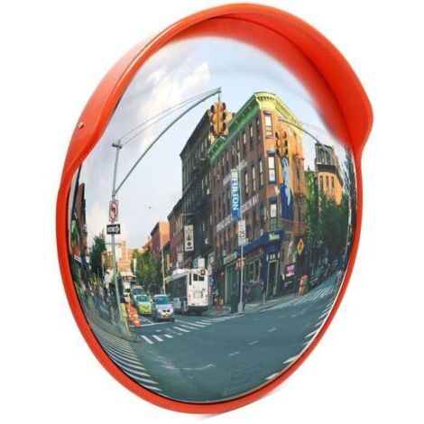 Miroir rond de circulation convexe 45 cm Champ de vision de 160° Couvercle de protection Sécurité routière Outdoor Indoor Résistant Matériel de montage inclus