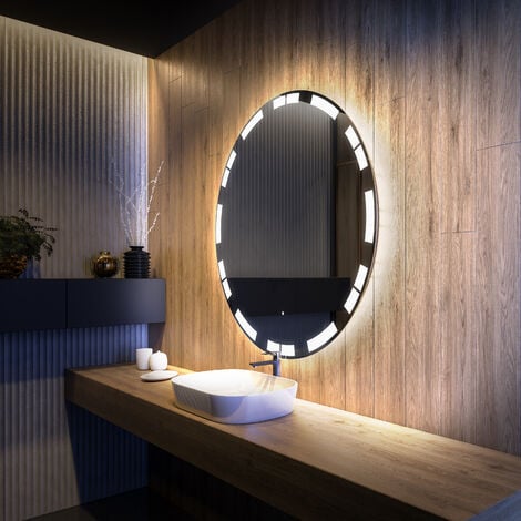 LED rond miroir anti-buée de salle de bain Monochrome tactile 100x100cm