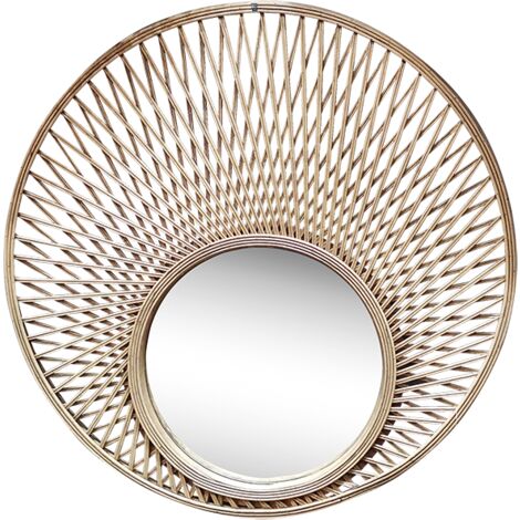 Miroir rond décalé en bambou 80cm