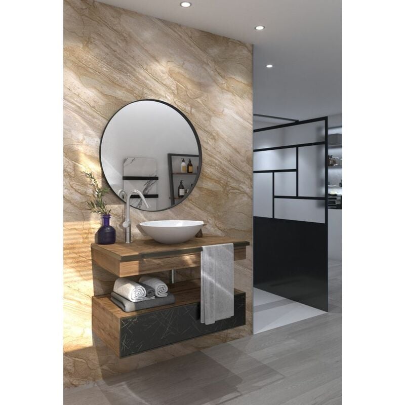 Miroir rond décoratif avec cadre noir en alu - 80 cm - Fabrication Française Aurys normandie