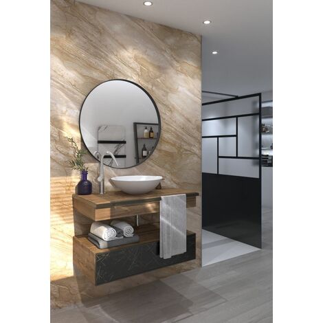 Miroir rond décoratif avec cadre noir en alu - 80 cm - Fabrication Française  AURYS NORMANDIE