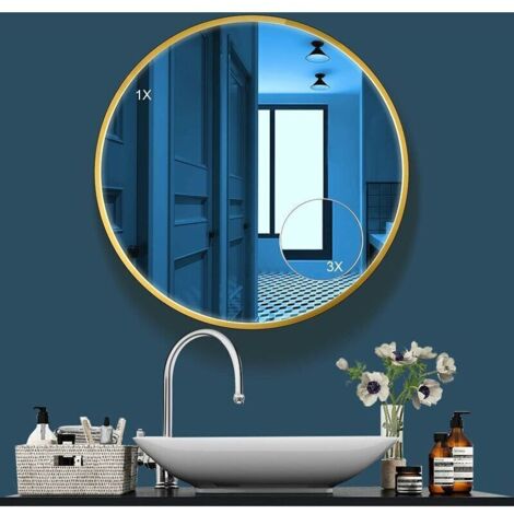 Miroir Rond Doré, 60cm Miroir Mural Decoratif avec Cadre Métal, Miroir Cosmétique pour Salle de Bain Salon Chambre avec Petit Miroir de 12cm avec Grossissement 3X pour Chambre Salle de Bain Sa