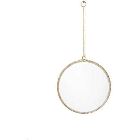 Miroir Rond Doré à Bords Festonnés Suspendu Chaînette