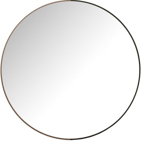 Miroir rond élégant métal et bois noir design contemporain - Noir et bois naturel