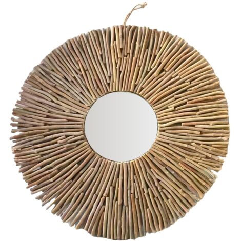 Miroir rond en bois de pin thé au style naturel