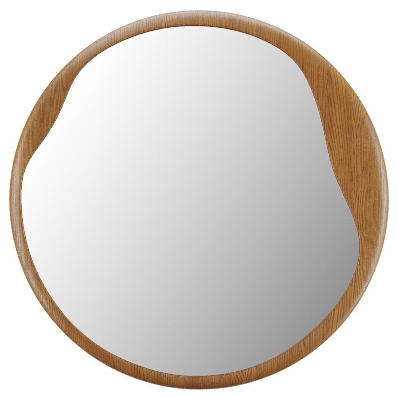 Vente-unique - Miroir rond en bois d'hévéa - d. 60 cm - Naturel - fujian