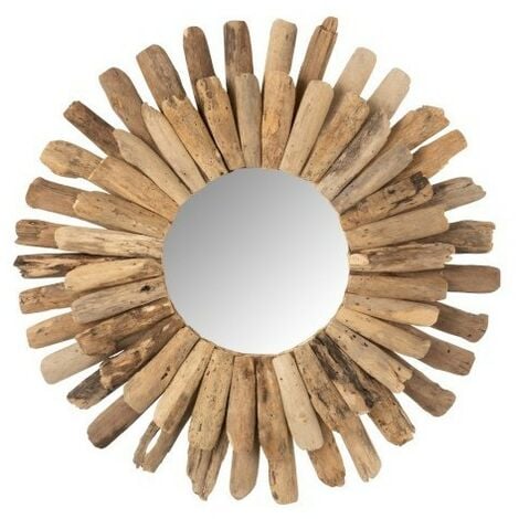 Miroir rond en bois naturel 70x70x5 cm - Naturel