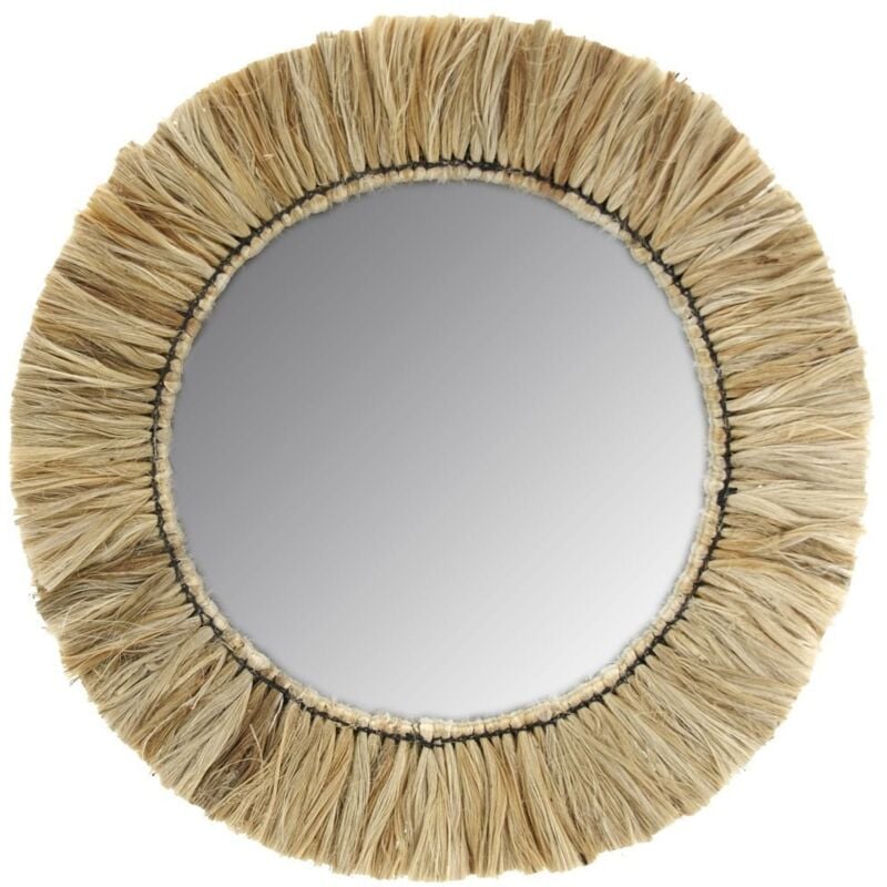 Miroir rond en jonc naturel