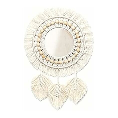 Miroir rond en macramé - Décoration murale bohème pour appartement, salon, chambre à coucher, chambre d'enfant, dortoir