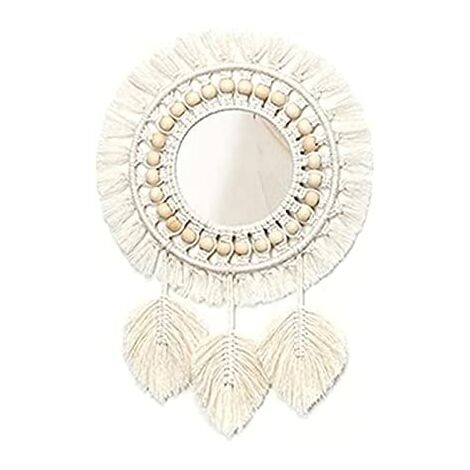 Miroir rond en macramé - Décoration murale bohème pour appartement, salon, chambre, chambre d'enfant, dortoir
