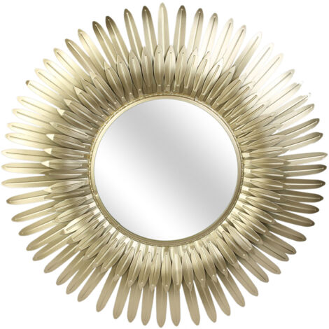Miroir rond en métal 53,5 cm avec plumes dorées