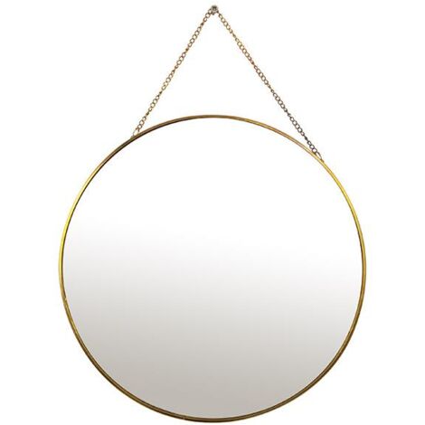 Miroir rond en métal doré avec chainette 30cm