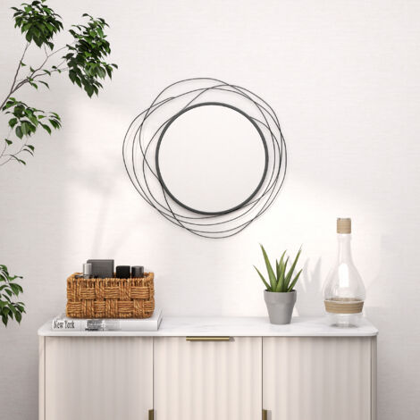 Miroir rond en métal filaire noir. décoration style moderne. diamètre Φ65 cm