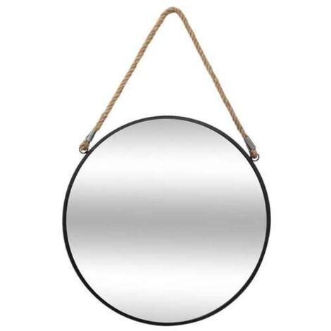 Miroir rond en métal noir 55 cm – Épaisseur 1,4 cm – Corde jute 27 cm – Pour décoration intérieure élégante – Toilinux