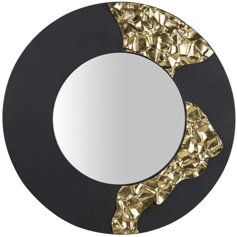 Miroir rond en métal noir doré 70 x 3 x 70 cm