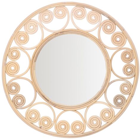 Miroir rond en palmier et jonc de mer au motif ondulé