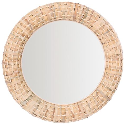 Miroir rond en palmier et jonc de mer au style naturel