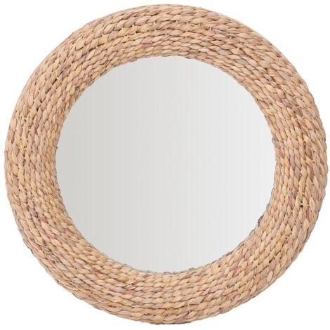 Miroir rond en palmier et jonc de mer, naturel, décoration vintage