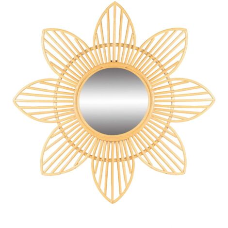 Miroir rond en rotin en forme de fleurs style bohème