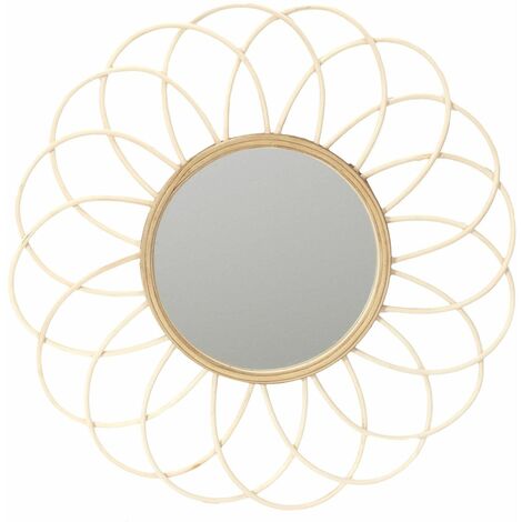 Miroir rond en rotin en forme de rosace