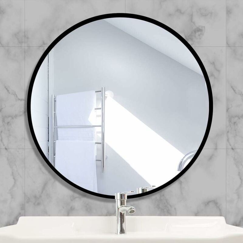 Miroir Rond en Verre 40x40cm hd Miroir Mural avec Cadre Métal Carré pour Vanité, Salle de Bain,Salon Chambre (Noir) …