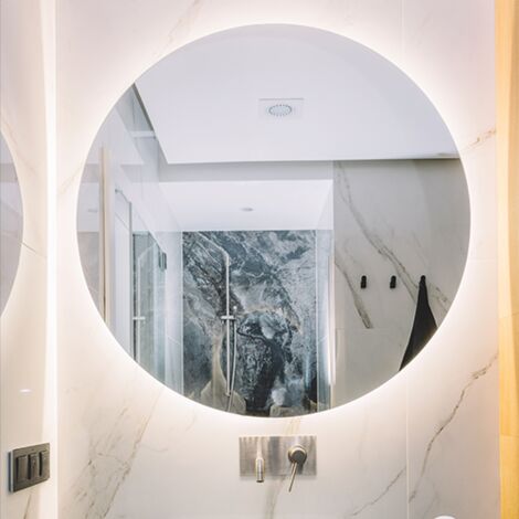 Miroir Rond Illuminé Mural, Miroir Salle de Bain Mural, Miroir Rond sans Cadre avec LED, diamètre 100 cm - Gris