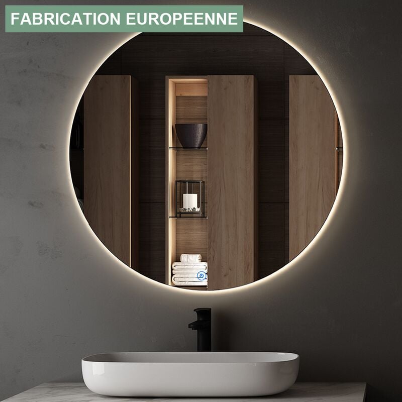 Miroir rond éclairage LED de salle de bain SOLEN avec interrupteur tactile - 80cm
