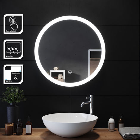Mioir led salle de bains ronde anti-buée capteur tactile miroir de maquillage