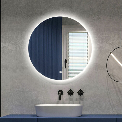 Miroir rond led Lumineuse LED Miroir de maquillage avec capteur tactile,Lumière tricolore, 40x40cm