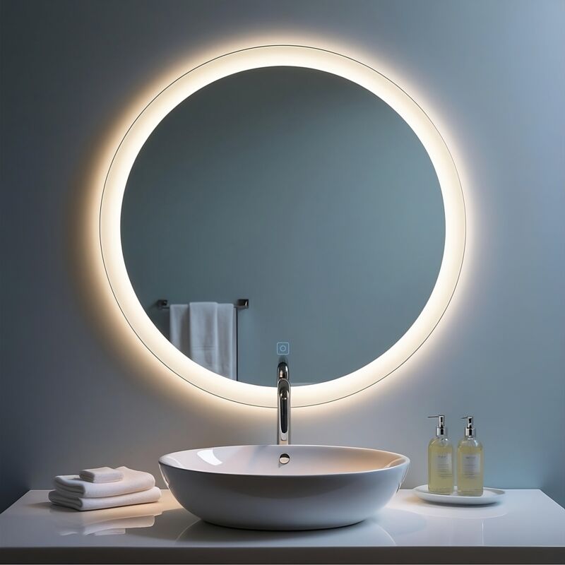 SANILAND Miroir Rond LED pour Salle de Bain - Éclairage Intégré, Anti-buée et Contrôle Tactile - 80x80 cm