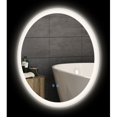 Miroir rond LED salle de bain Ø 60 cm mural avec éclairage 3 nuances tactile 29 W gris